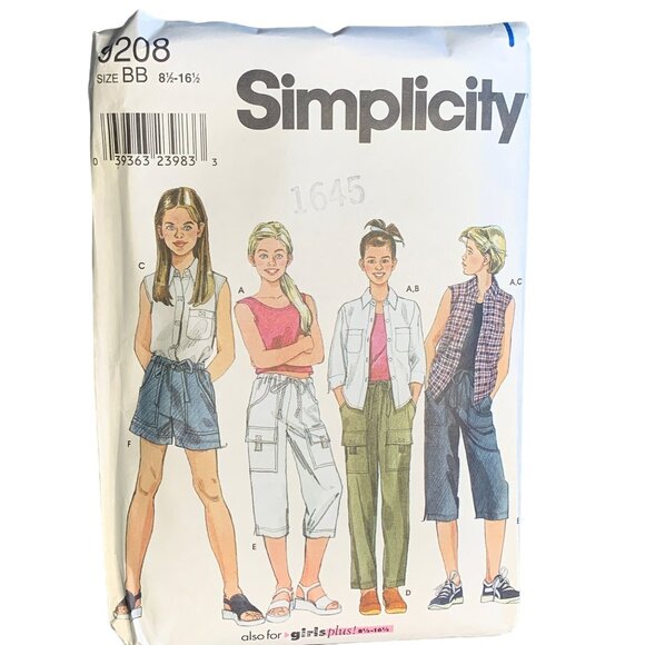 Simplicity Girls Shirt Pants Shorts Top Sewing Pattern Sz8.5-16.5 9208 - Uncut - Picture 1 of 3